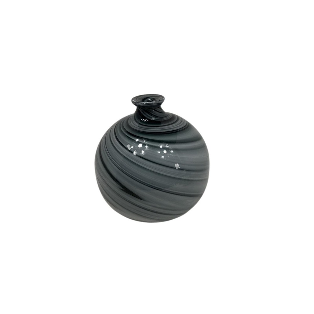 Hand‎ Blown Glass Gray Swirl Ball Vase